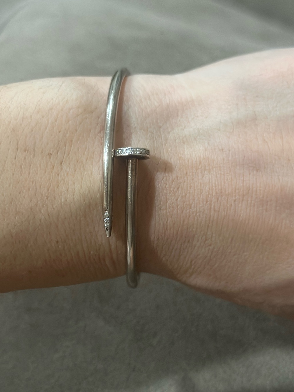 Sterling Silver Nail-Style Open Cuff Bracelet with Pavé Accents